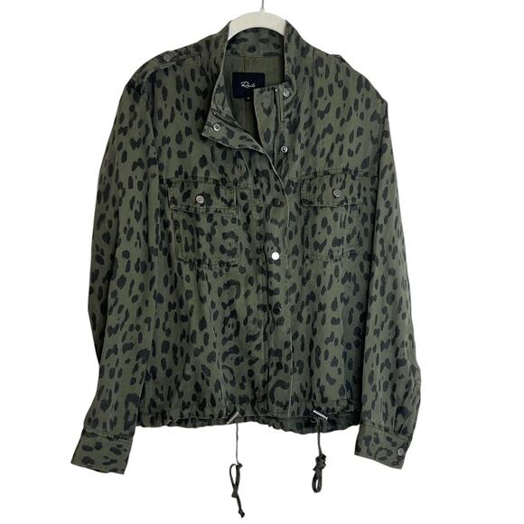 Rails Collins Jacket Womens Medium Green Leopard Print Utility Tencel Linen - Picture 1 of 8
